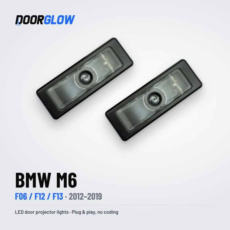 DoorGlow LED door projector lights for the BMW M6 F06/F12/F13 — two lights, lens side