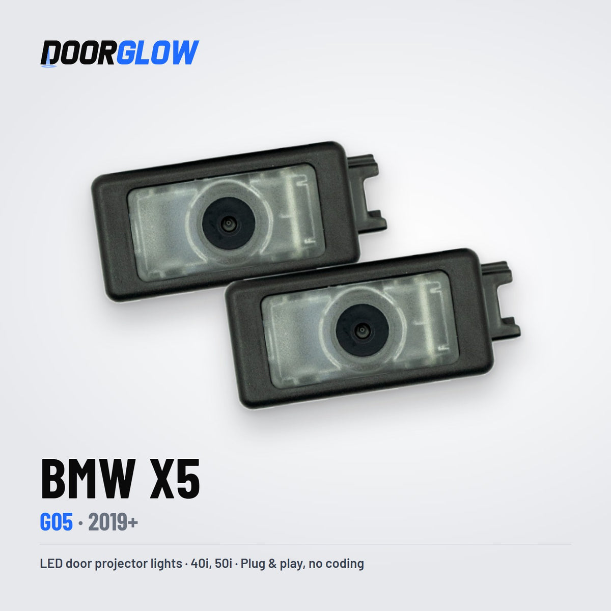 DoorGlow LED door projector lights for the BMW X5 G05 — two lights, lens side